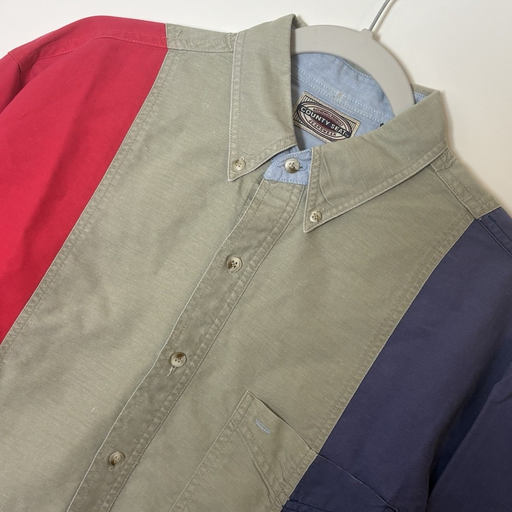 90s Vintage Color Block Men's Button Down Long Sleeve Retro Casual Oversized Med